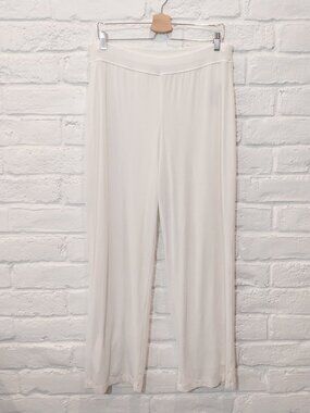 Travelers Chicos 2 Wide Leg Pants Womens L 12 Solid White Lined Stretch Waist 33